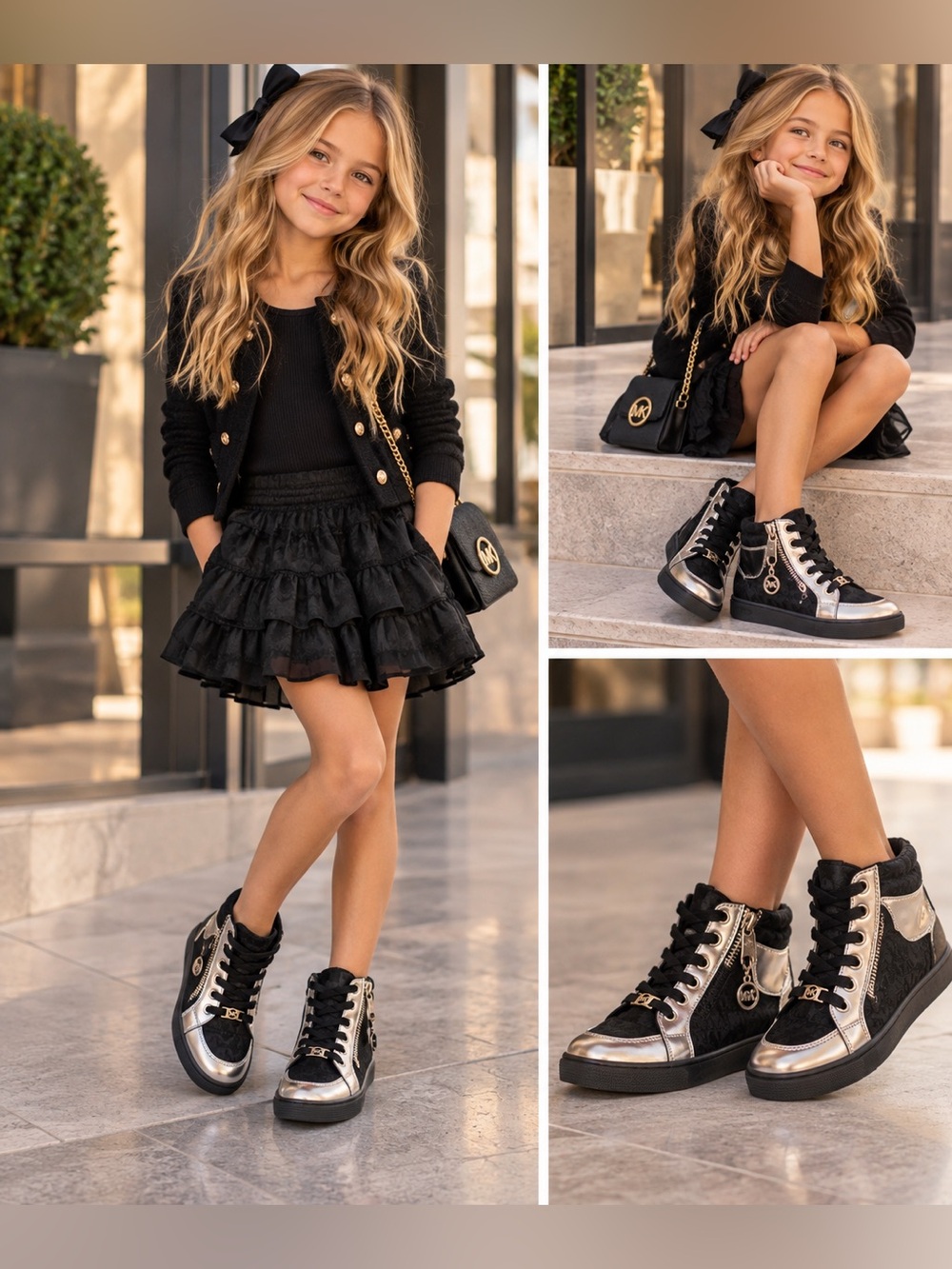 Michael Kors Katiya Y Chrome Black High Top Sneakers Kids Size 9 Rare